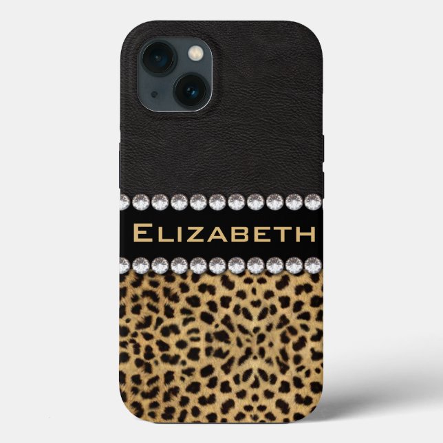 Leopard Spot Rhinestone Diamonds Monogram Case-Mate iPhone Case (Back)
