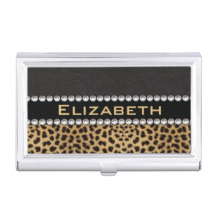 Leopard Spot Rhinestone Diamonds Monogram PHOTO Business Card Case