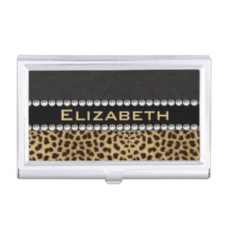 Leopard Spot Rhinestone Diamonds Monogram PHOTO Business Card Case