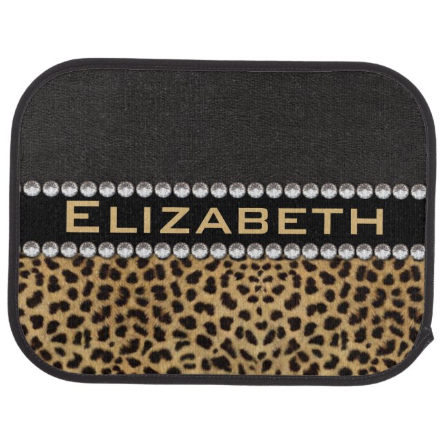 Leopard Spot Rhinestone Diamonds Monogram PHOTO Car Floor Mat (Rear)