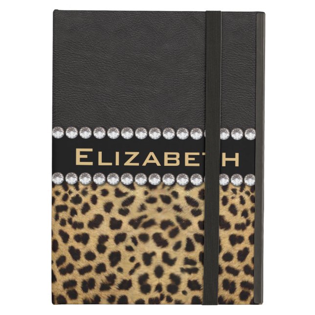 Leopard Spot Rhinestone Diamonds Monogram PHOTO Case For iPad Air (Front Closed)