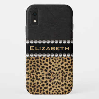 Leopard Spot Rhinestone Diamonds Monogram PHOTO iPhone XR Case