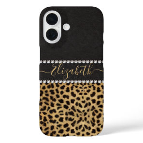 Leopard Spot Rhinestone Diamonds Monogram PHOTO iPhone 16 Case
