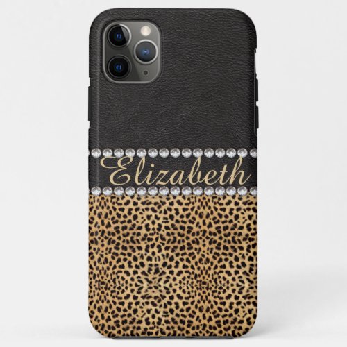 Leopard Spot Rhinestone Diamonds Monogram PHOTO iPhone 11 Pro Max Case