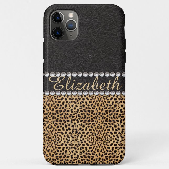 Leopard Spot Rhinestone Diamonds Monogram PHOTO Case-Mate iPhone Case (Back)