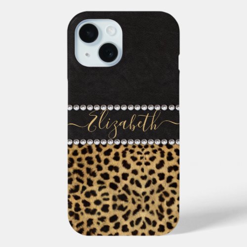 Leopard Spot Rhinestone Diamonds Monogram PHOTO iPhone 15 Case