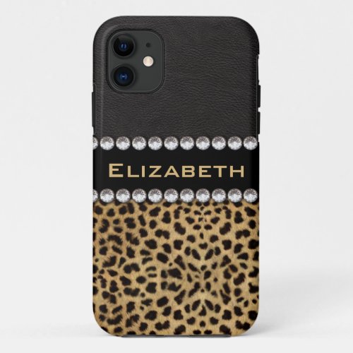 Leopard Spot Rhinestone Diamonds Monogram PHOTO iPhone 11 Case