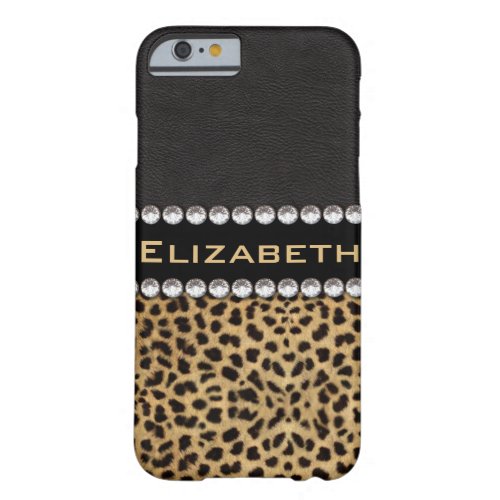 Leopard Spot Rhinestone Diamonds Monogram PHOTO Barely There iPhone 6 Case