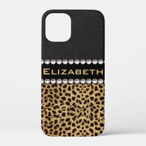 Leopard Spot Rhinestone Diamonds Monogram PHOTO iPhone 12 Mini Case