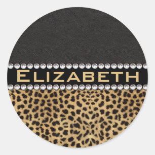 Leopard Spot Rhinestone Diamonds Monogram PHOTO Classic Round Sticker