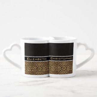 Leopard Spot Rhinestone Diamonds Monogram PHOTO Coffee Mug Set