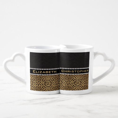 Leopard Spot Rhinestone Diamonds Monogram PHOTO Coffee Mug Set