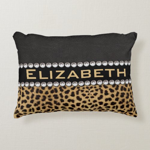 Leopard Spot Rhinestone Diamonds Monogram PHOTO Decorative Pillow