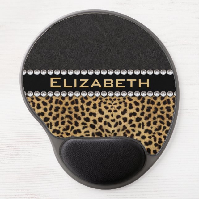 Leopard Spot Rhinestone Diamonds Monogram PHOTO Gel Mouse Pad (Front)