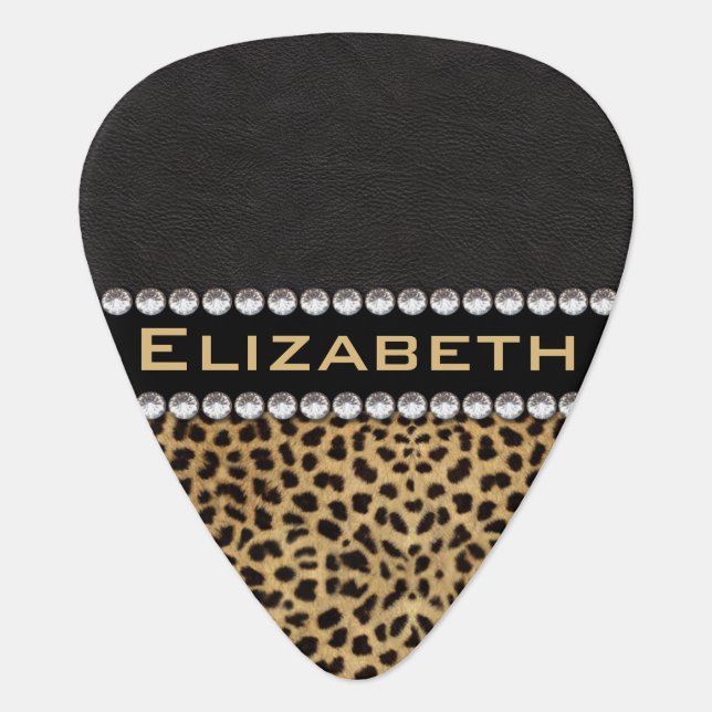 Leopard Spot Rhinestone Diamonds Monogram PHOTO Guitar Pick (Front)