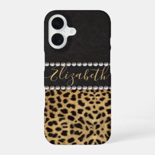Leopard Spot Rhinestone Diamonds Monogram PHOTO iPhone 16 Case