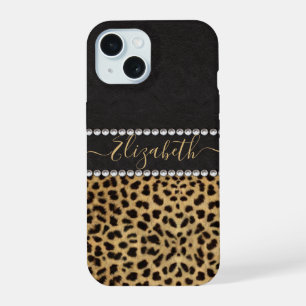 Leopard Spot Rhinestone Diamonds Monogram PHOTO iPhone 15 Case
