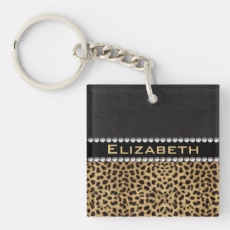 Leopard Spot Rhinestone Diamonds Monogram PHOTO Keychain