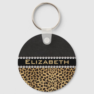Leopard Spot Rhinestone Diamonds Monogram PHOTO Keychain