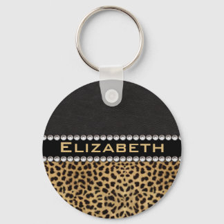 Leopard Spot Rhinestone Diamonds Monogram PHOTO Keychain