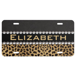 Leopard Spot Rhinestone Diamonds Monogram PHOTO License Plate