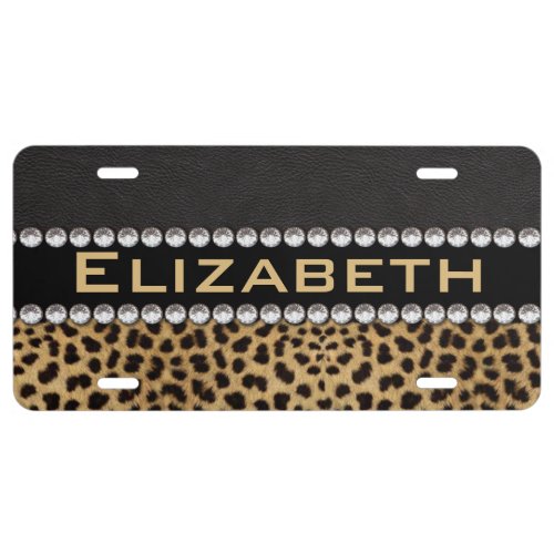 Leopard Spot Rhinestone Diamonds Monogram PHOTO License Plate