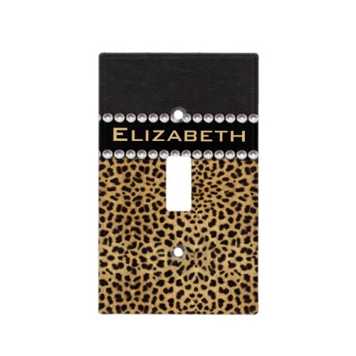 Leopard Spot Rhinestone Diamonds Monogram PHOTO Light Switch Cover