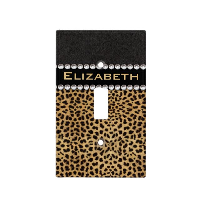 Leopard Spot Rhinestone Diamonds Monogram PHOTO Light Switch Cover (Front)