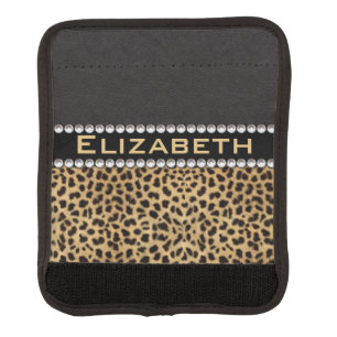 Leopard Spot Rhinestone Diamonds Monogram PHOTO Luggage Handle Wrap