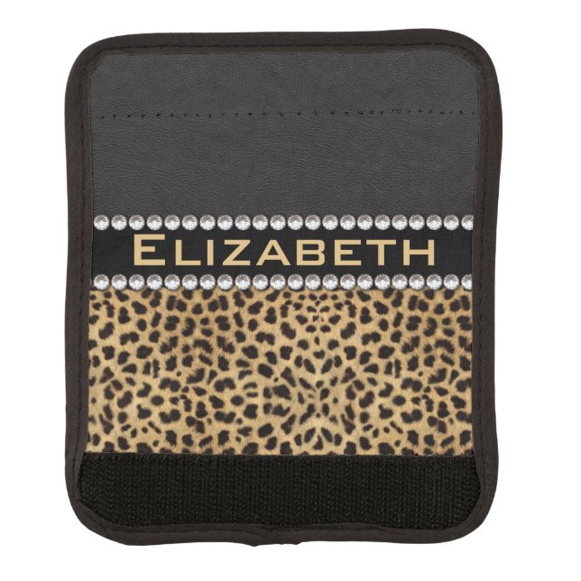 Leopard Spot Rhinestone Diamonds Monogram PHOTO Luggage Handle Wrap (Front)