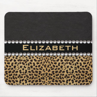 Leopard Spot Rhinestone Diamonds Monogram PHOTO Mouse Pad
