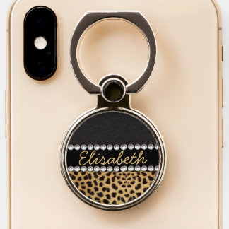 Leopard Spot Rhinestone Diamonds Monogram PHOTO Phone Ring Stand