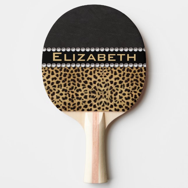 Leopard Spot Rhinestone Diamonds Monogram PHOTO Ping-Pong Paddle (Front)
