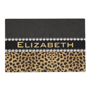 Leopard Spot Rhinestone Diamonds Monogram PHOTO Placemat