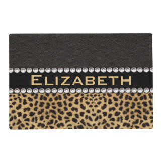 Leopard Spot Rhinestone Diamonds Monogram PHOTO Placemat
