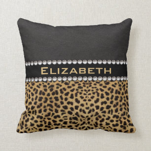 Leopard Spot Rhinestone Diamonds Monogram PHOTO Throw Pillow