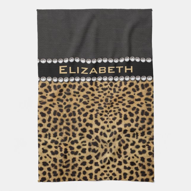 Leopard Spot Rhinestone Diamonds Monogram PHOTO Towel (Vertical)