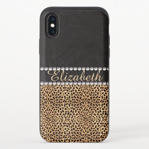 Leopard Spot Rhinestone Diamonds Monogram PHOTO iPhone X Slider Case