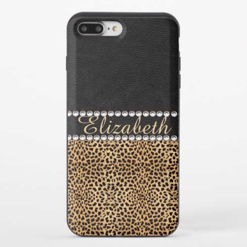 Leopard Spot Rhinestone Diamonds Monogram PHOTO iPhone 87 Plus Slider Case