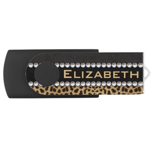 Leopard Spot Rhinestone Diamonds Monogram PHOTO USB Flash Drive