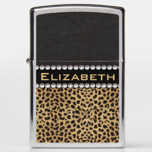 Leopard Spot Rhinestone Diamonds Monogram PHOTO Zippo Lighter