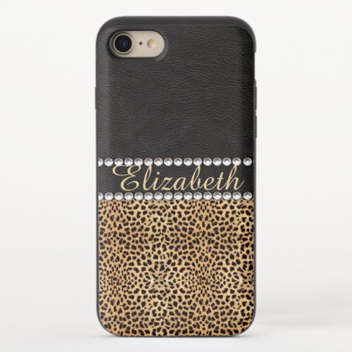 Leopard Spot Rhinestone Diamonds Monogram iPhone 87 Slider Case
