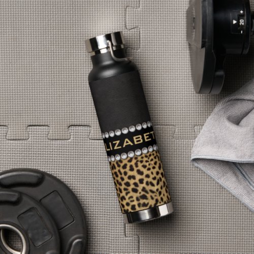 Leopard Spot Rhinestone Diamonds Monogram Water Bottle