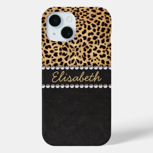 Leopard Spot Rhinestone Diamonds Personalize iPhone 15 Case