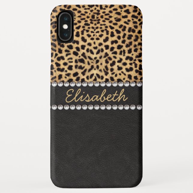 Leopard Spot Rhinestone Diamonds Personalize Case-Mate iPhone Case (Back)