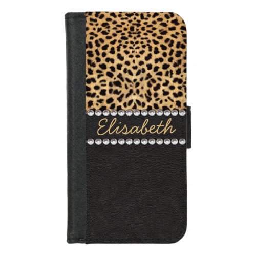 Leopard Spot Rhinestone Diamonds Personalize iPhone 87 Wallet Case