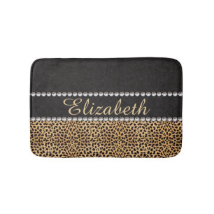 Leopard Spot Rhinestone Diamonds Personalized Bath Mat