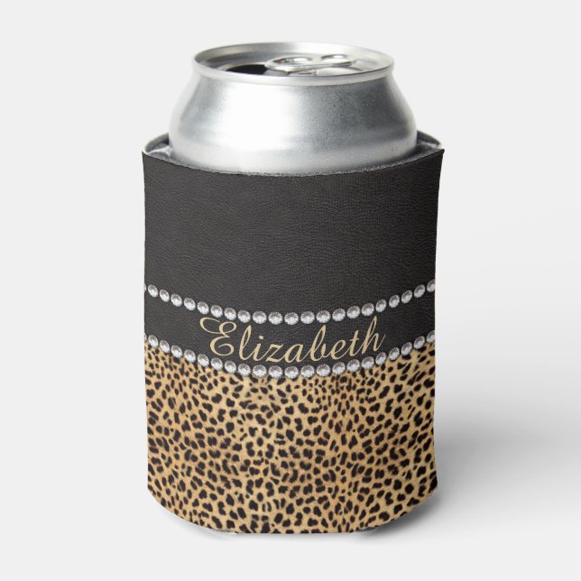 Leopard Spot Rhinestone Diamonds Personalized Can Cooler (Can Front)