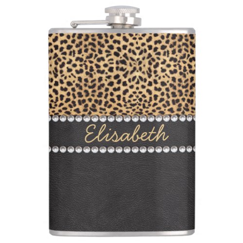 Leopard Spot Rhinestone Diamonds Personalized Flask