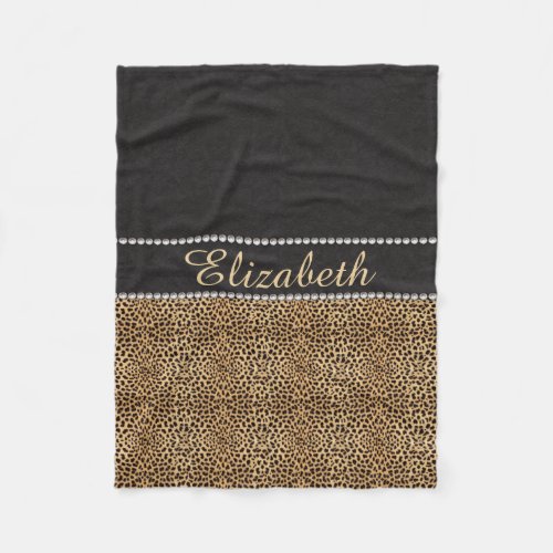 Leopard Spot Rhinestone Diamonds Personalized Fleece Blanket